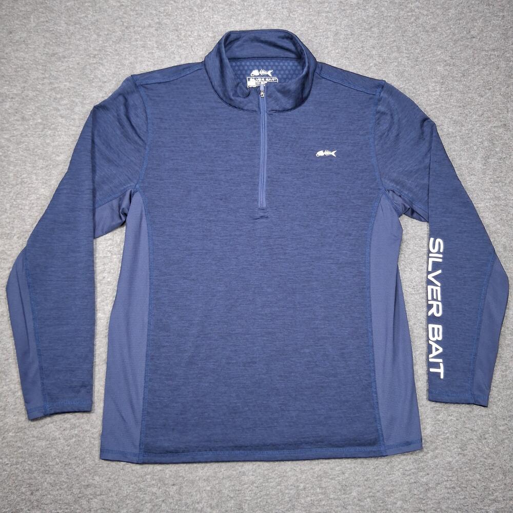 Silver Bait Pullover Mens Medium Blue 1/4 Zip Performance Fishing Shirt Top